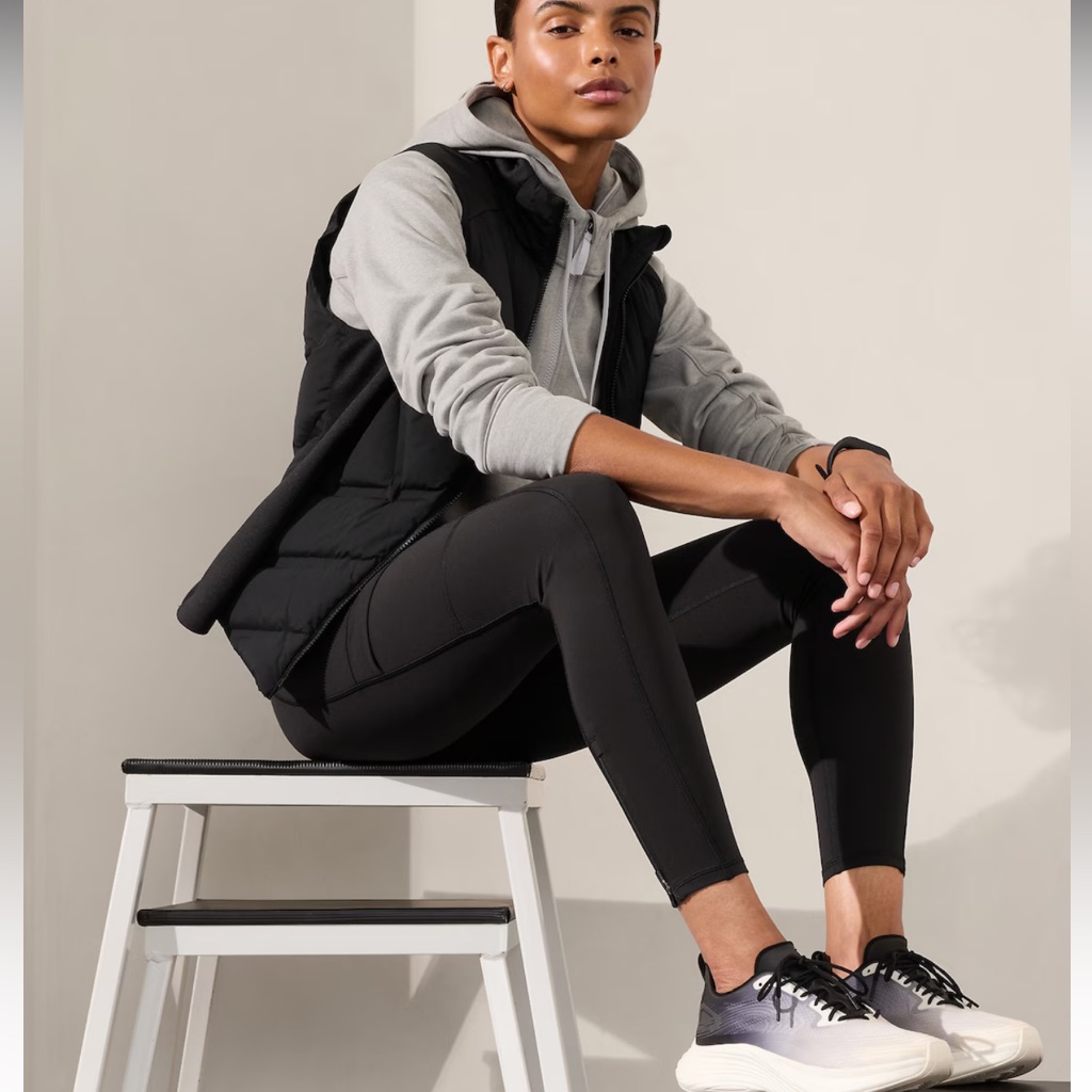 Athleta Black Puffer Vest S Down Feather